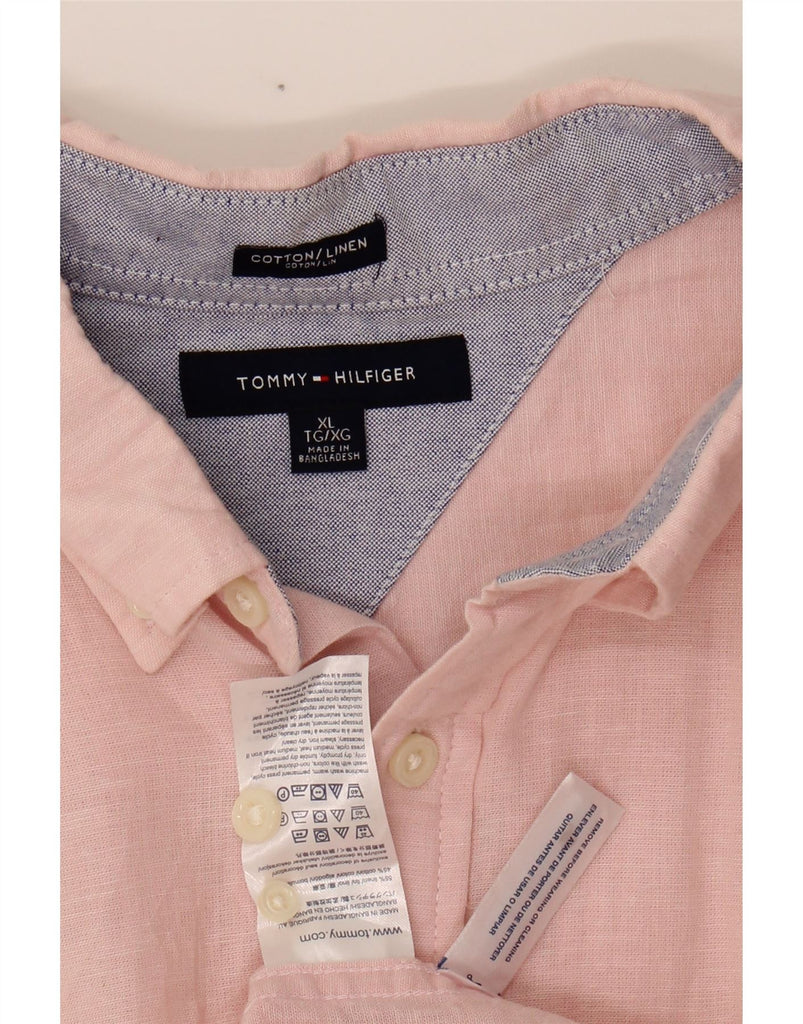 TOMMY HILFIGER Mens Big & Tall Short Sleeve Shirt XL Pink Linen Vintage Tommy Hilfiger and Second-Hand Tommy Hilfiger from Messina Hembry 