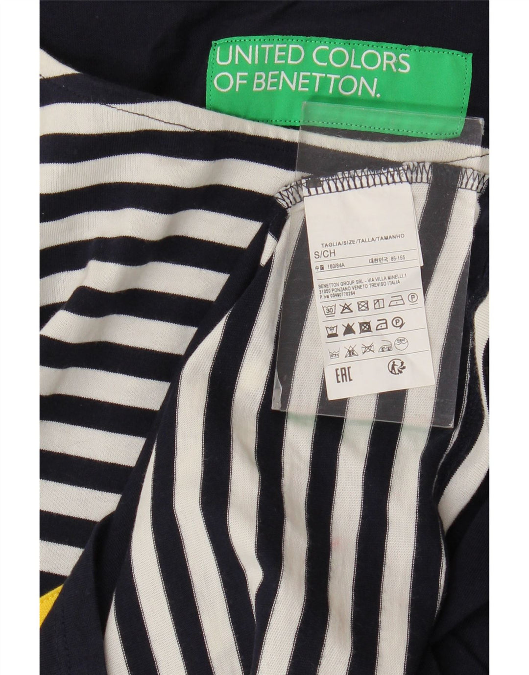 BENETTON Womens Oversized T-Shirt Top UK 10 Small Navy Blue Striped Cotton