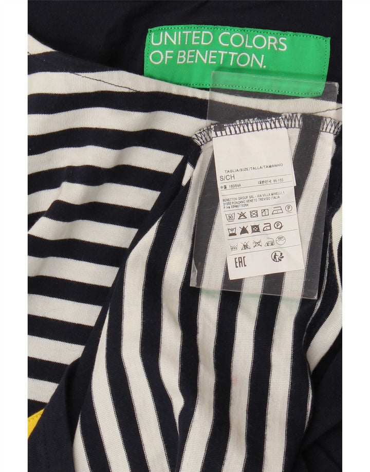 BENETTON Womens Oversized T-Shirt Top UK 10 Small Navy Blue Striped Cotton