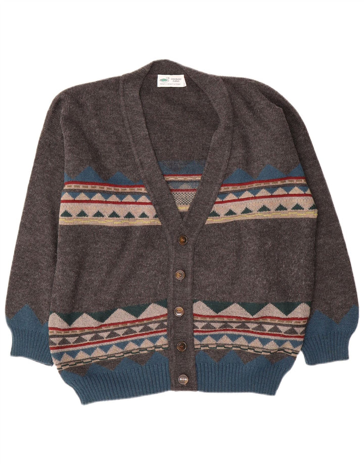 Vintage Mens Cardigan Sweater XL Grey Geometric