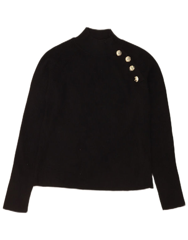 Zara Womens Crop Top Long Sleeve UK 14 Large Black Viscose