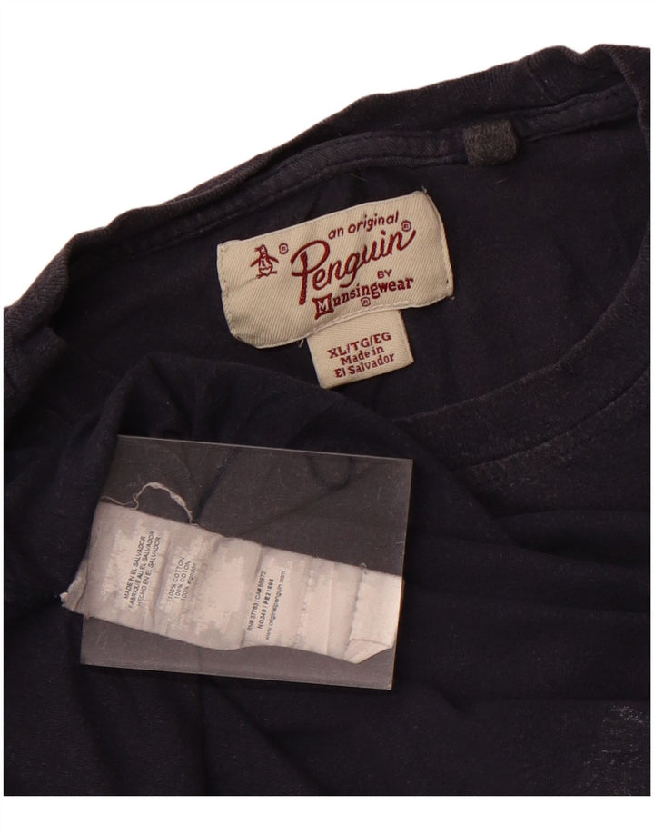 Penguin Mens Graphic T-Shirt Top XL Navy Blue Cotton