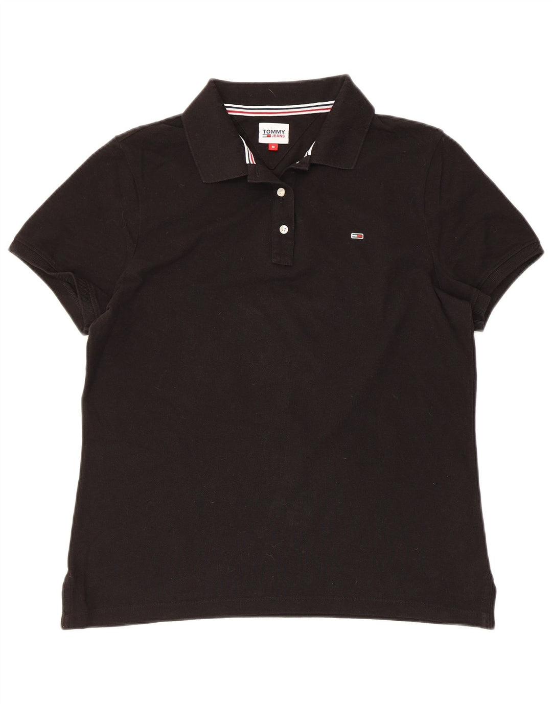 TOMMY HILFIGER Womens Polo Shirt UK 14 Medium Black Cotton