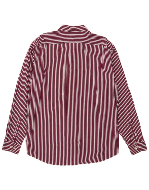 Lacoste Mens Regular Fit Shirt Size 44 XL Burgundy Striped Cotton