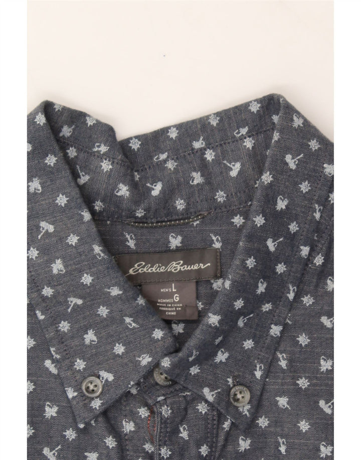 EDDIE BAUER Mens Abstract Pattern Short Sleeve Shirt Large Navy Blue Vintage Eddie Bauer and Second-Hand Eddie Bauer from Messina Hembry 
