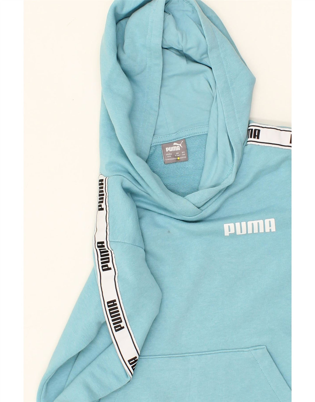 PUMA Boys Graphic Hoodie Jumper 9-10 Years Medium Blue Cotton Vintage Puma and Second-Hand Puma from Messina Hembry 