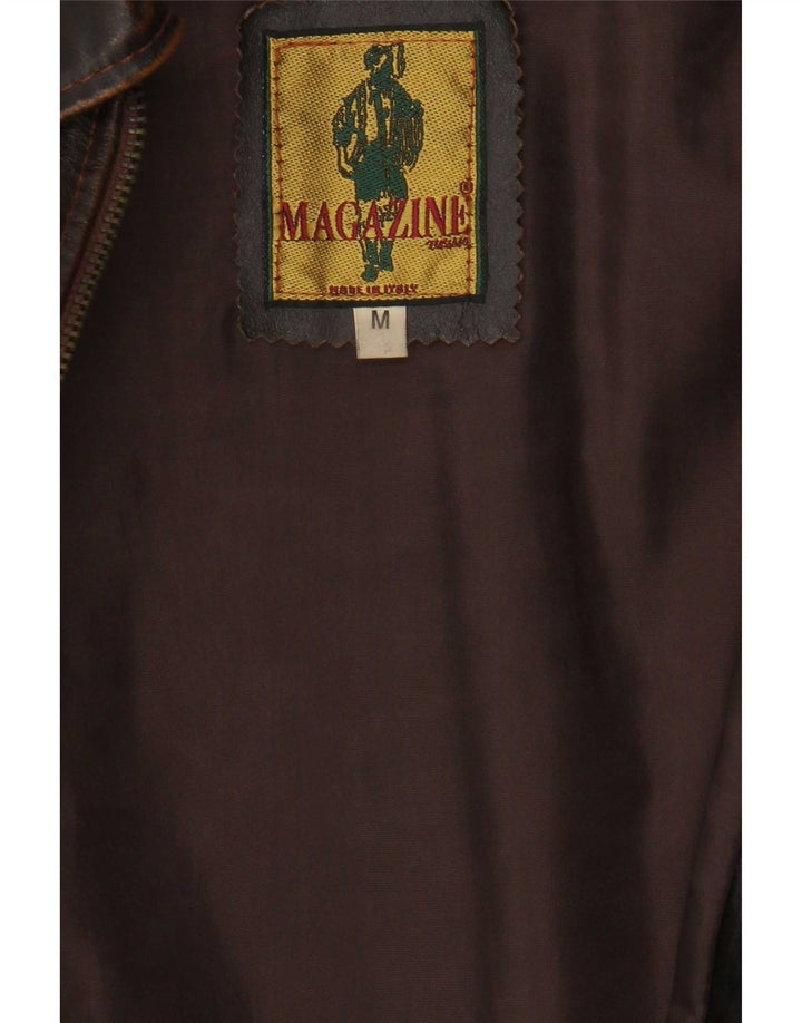 Vintage Mens Leather Waistcoat Medium Brown