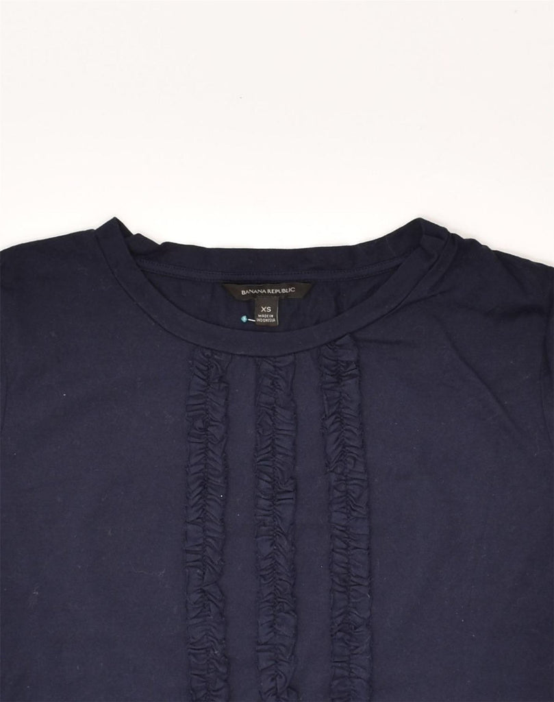 BANANA REPUBLIC Womens Ruffle Front Blouse Top UK 6 XS Navy Blue Cotton | Vintage Banana Republic | Thrift | Second-Hand Banana Republic | Used Clothing | Messina Hembry 