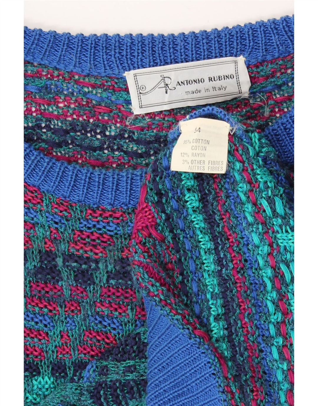 Rantonio Rubino Mens Boat Neck Jumper Sweater IT 54 XL Multicoloured