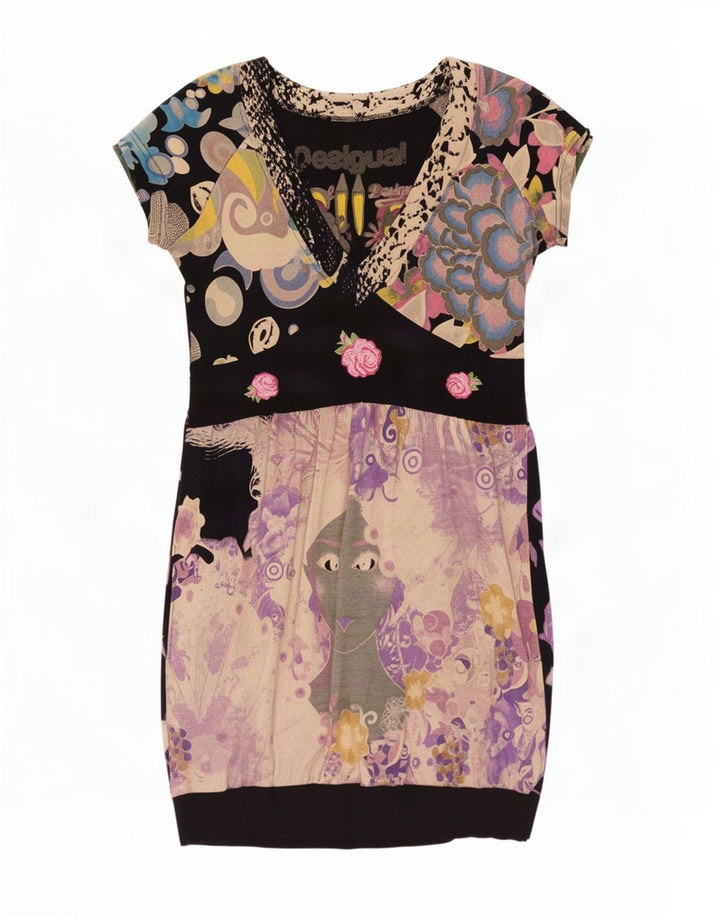 Desigual Womens Abstract Pattern Bubble Dress UK 14 Large Navy Blue Cotton