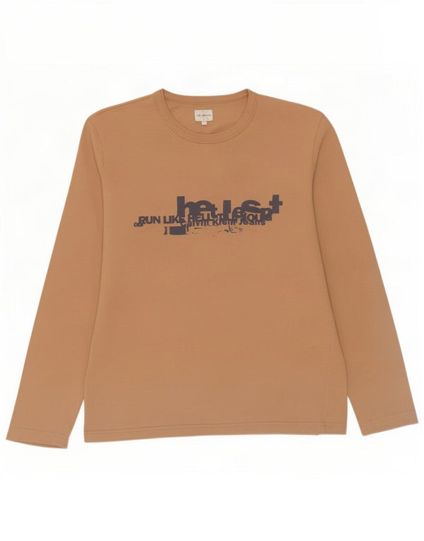 Calvin Klein Jeans Mens Graphic Top Long Sleeve XL Beige Cotton