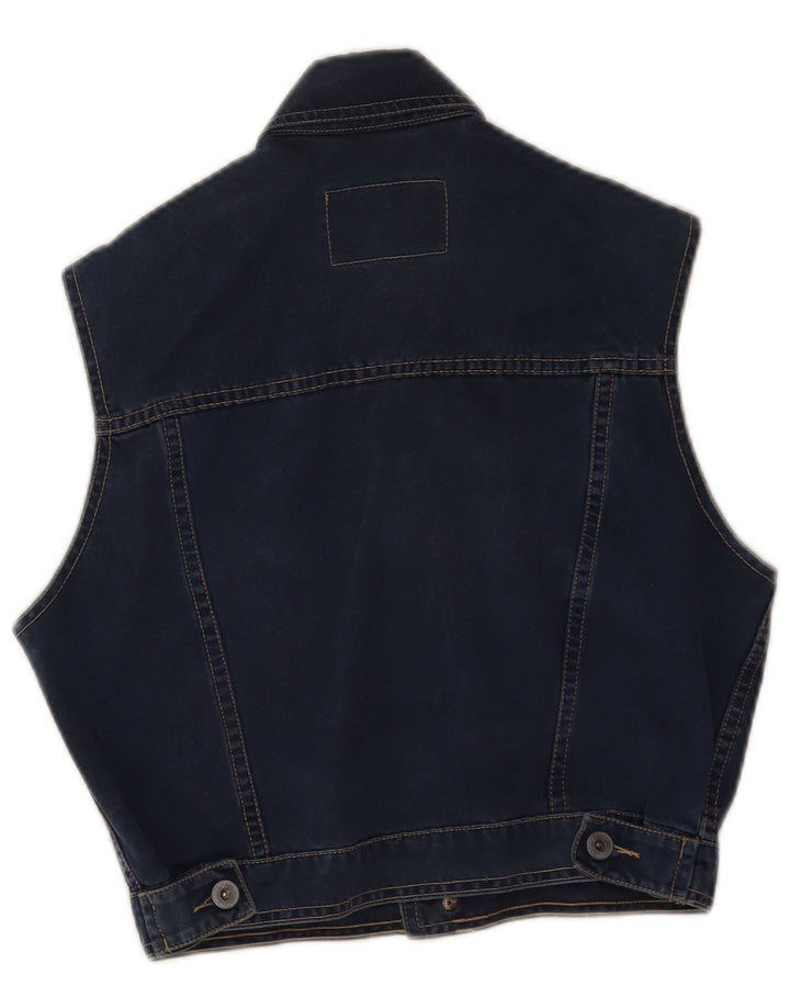 Teddy Smith Womens Crop Denim Gilet UK 14 Large Navy Blue