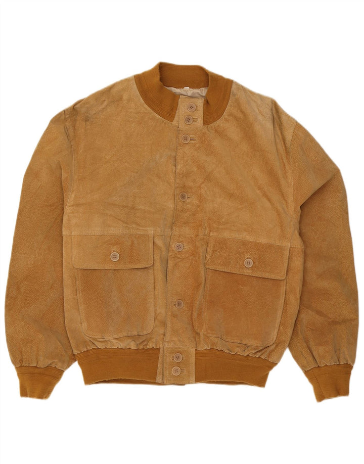 Vintage Mens Suede Bomber Jacket UK 40 Large Brown Leather