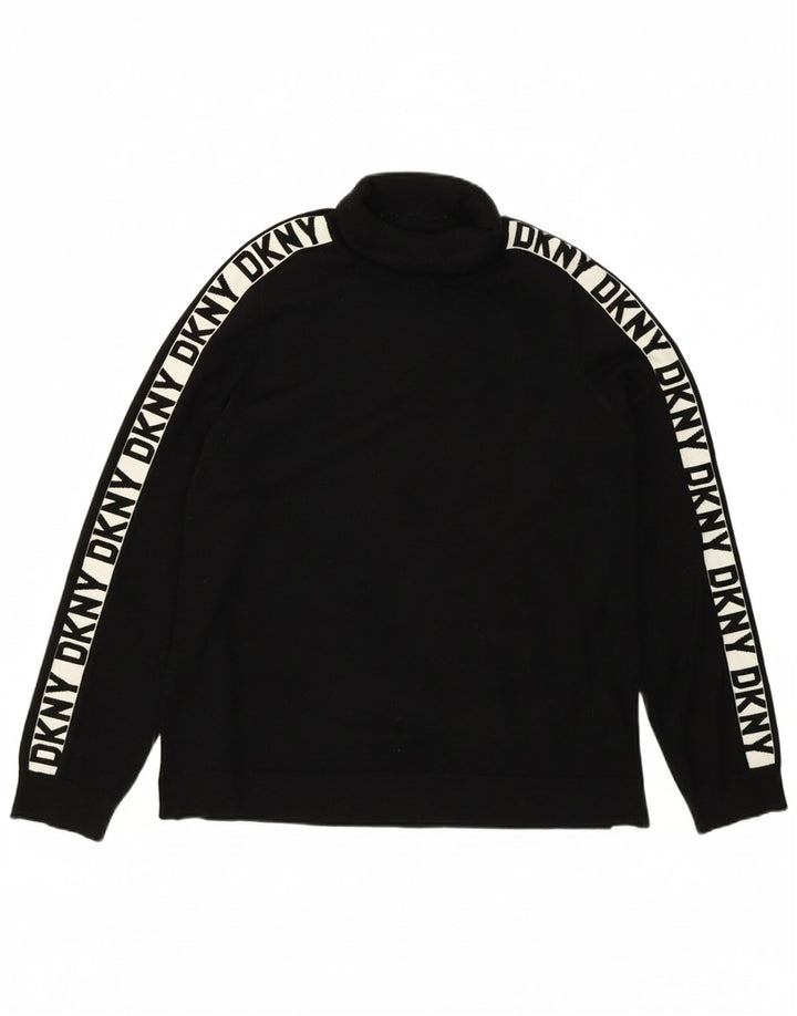 DKNY Womens Graphic Roll Neck Jumper Sweater UK 14 Medium Black Viscose