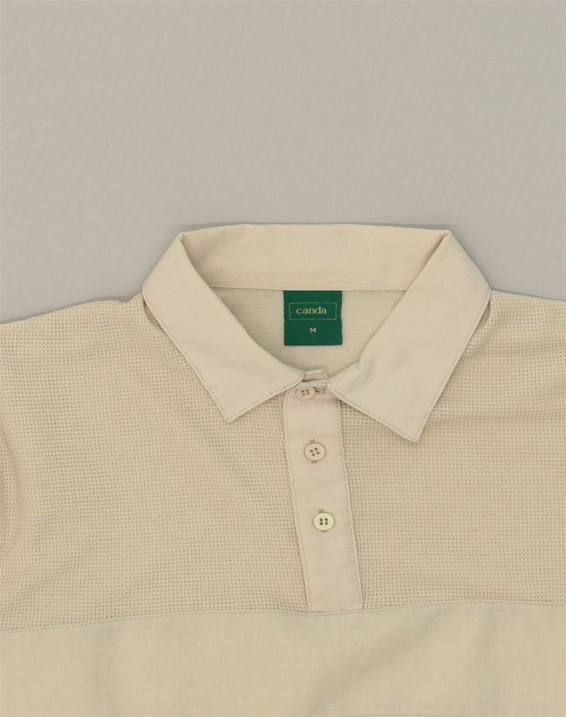 CANDA Mens Polo Shirt Medium Beige Cotton | Vintage Canda | Thrift | Second-Hand Canda | Used Clothing | Messina Hembry 