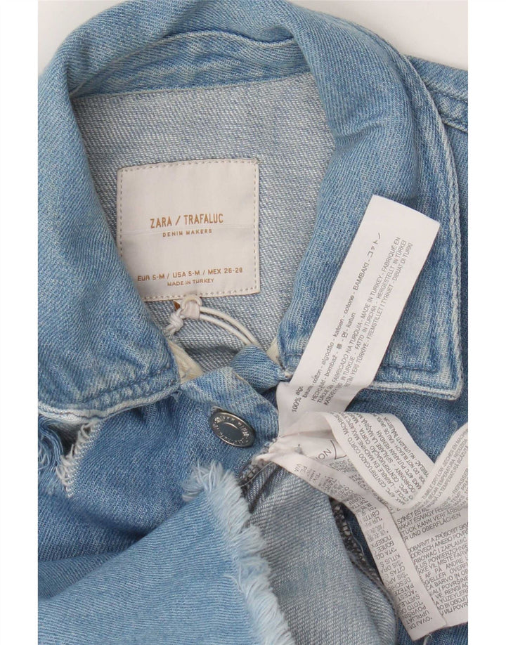 Zara Womens Trafaluc Distressed Oversized Denim Dress UK 10 Small Blue