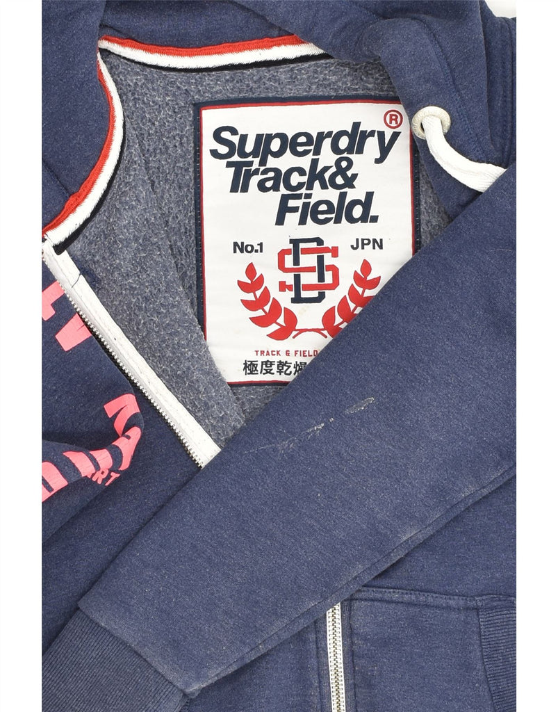 SUPERDRY Womens Graphic Zip Hoodie Sweater UK 14 Medium Navy Blue Cotton | Vintage Superdry | Thrift | Second-Hand Superdry | Used Clothing | Messina Hembry 