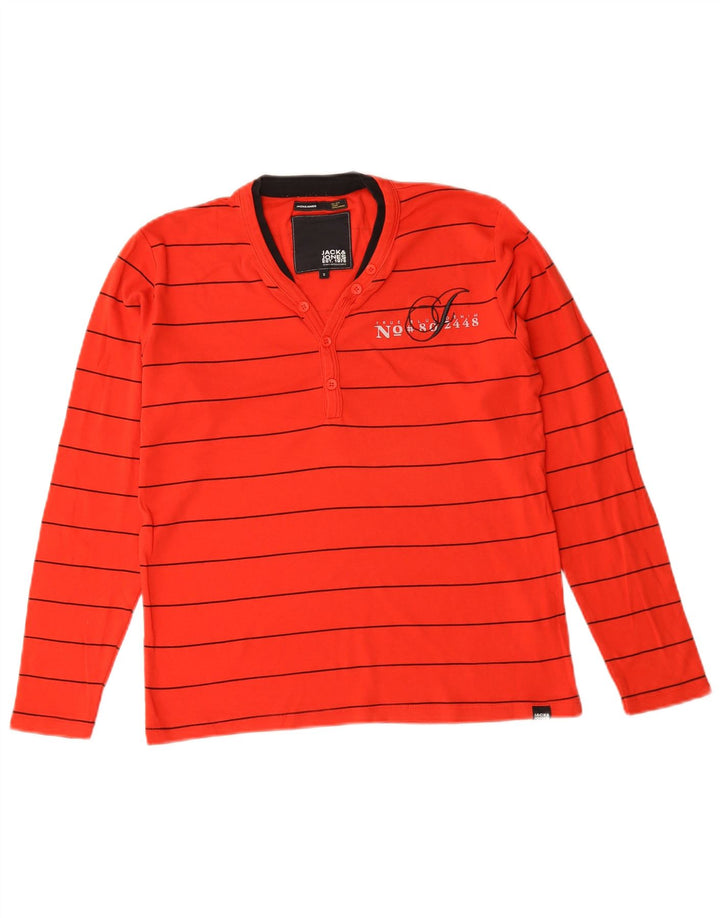 Jack & Jones Mens Top Long Sleeve Small Red Striped Cotton