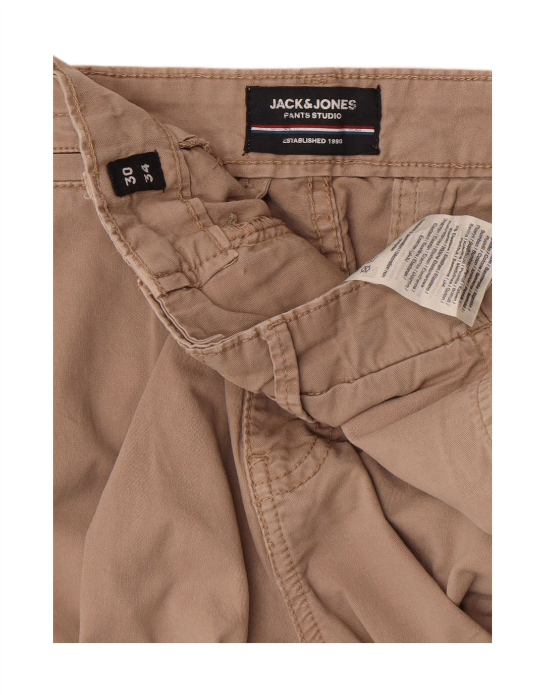 Jack & Jones Mens Slim Cargo Trousers W30 L34 Beige Cotton