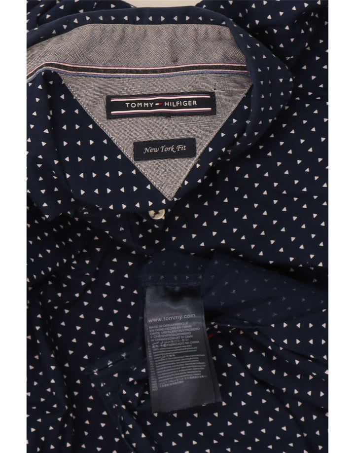 Tommy Hilfiger Mens Shirt Medium Navy Blue Geometric Cotton