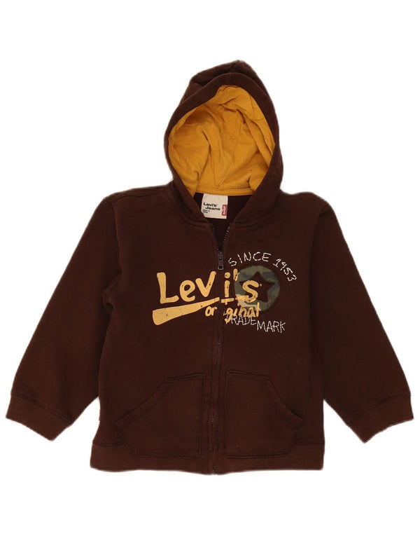 Levi's Boys Graphic Zip Hoodie Sweater 5-6 Years Brown Cotton