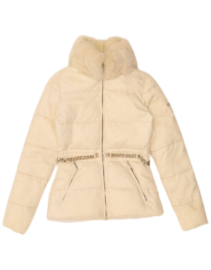 Elisabetta Franchi Womens Padded Jacket IT 42 Medium Off White Nylon