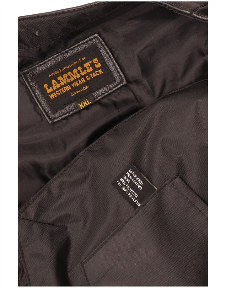 Lammle's Mens Motorstyle Graphic Leather Waistcoat  2XL Black Leather