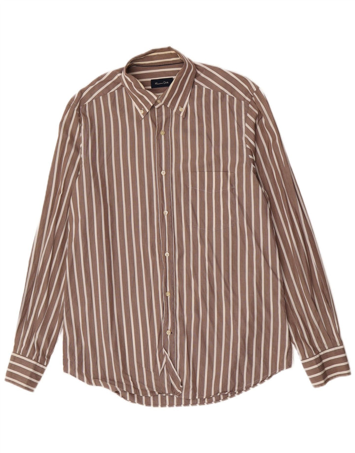 Massimo Dutti Mens Shirt Large Brown Pinstripe