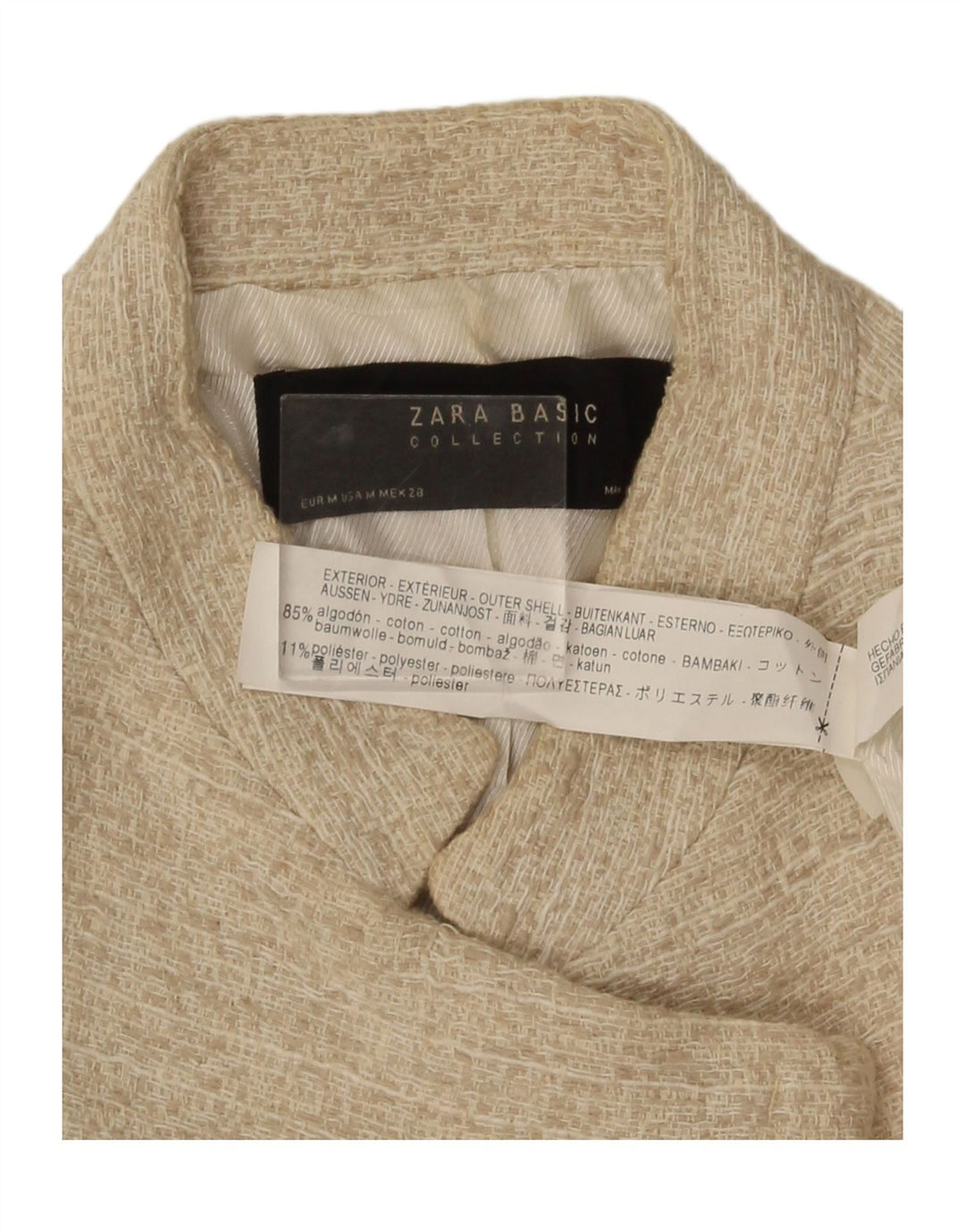 Zara Womens Open Blazer Jacket UK 12 Medium Beige Flecked Cotton