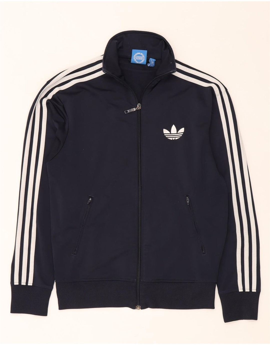 Adidas Mens Tracksuit Top Jacket Small Navy Blue Polyester