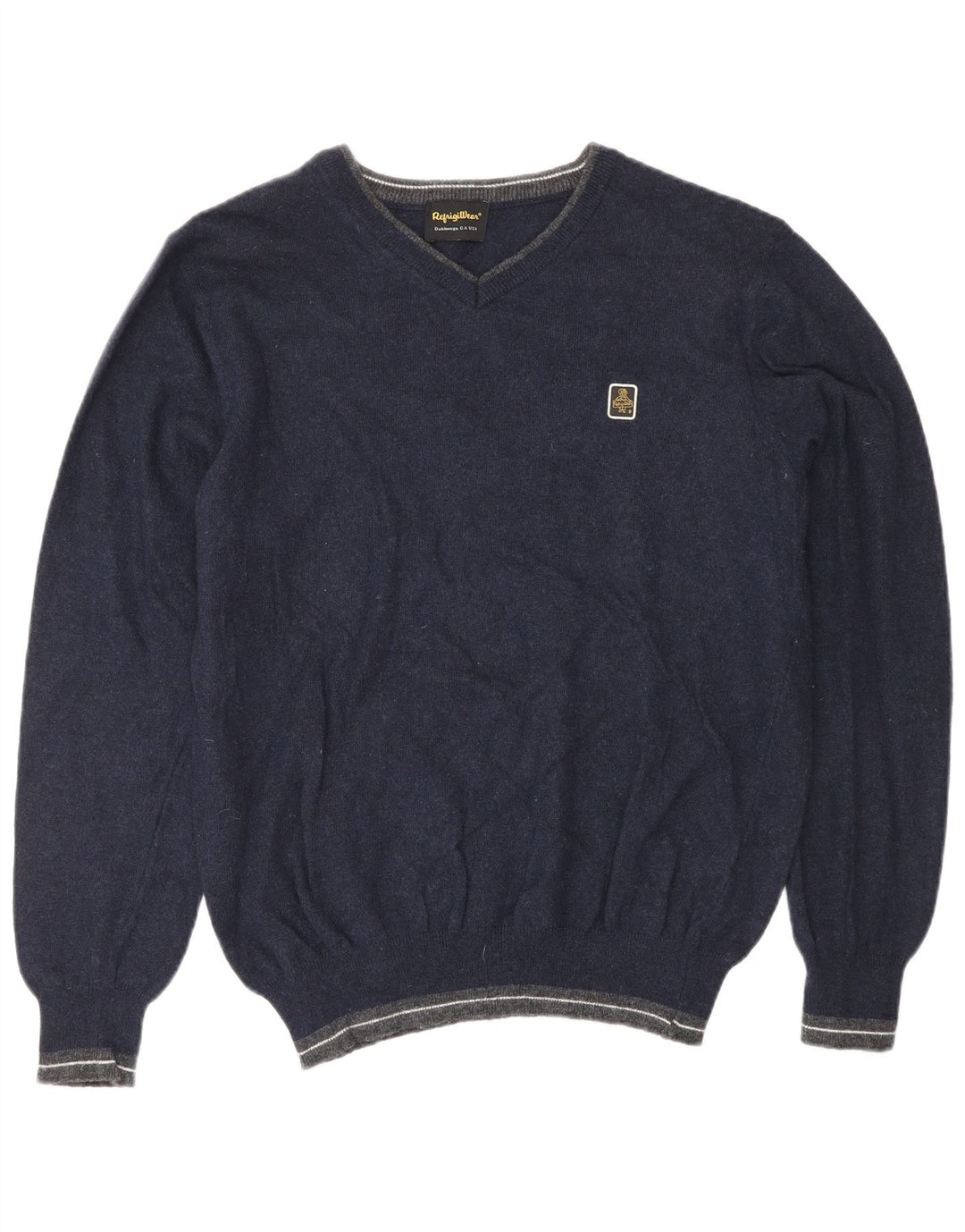 REFRIGIWEAR Womens V-Neck Jumper Sweater UK 16 Large Navy Blue Wool