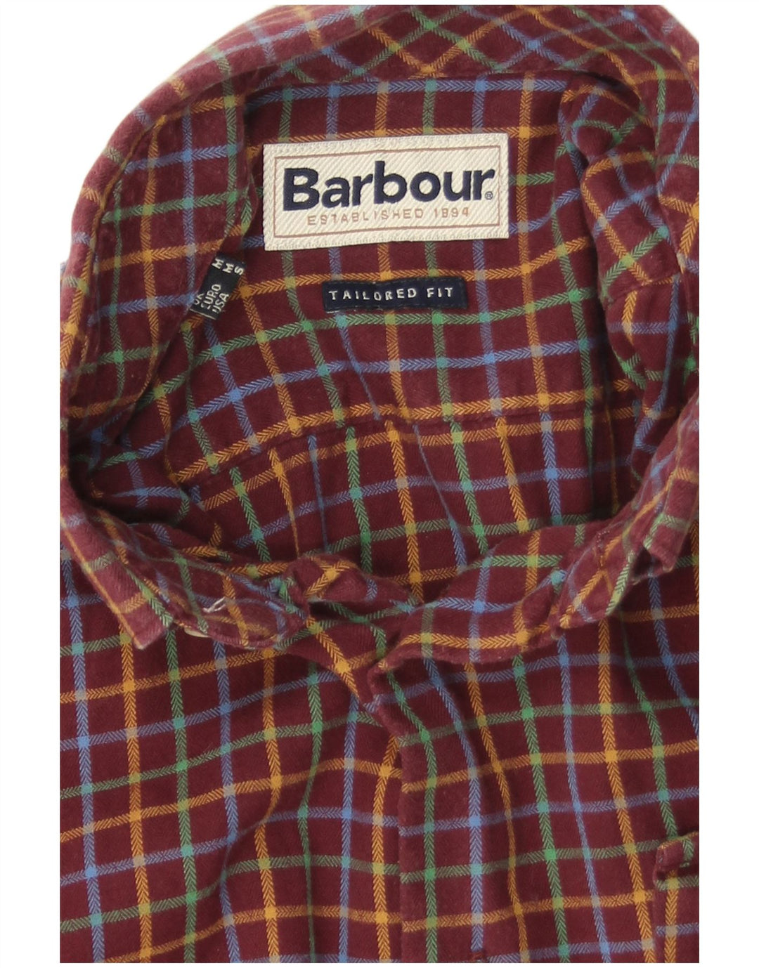 Barbour Mens Tailored Fit Flannel Shirt Medium Burgundy Check