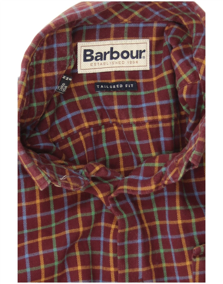 Barbour Mens Tailored Fit Flannel Shirt Medium Burgundy Check