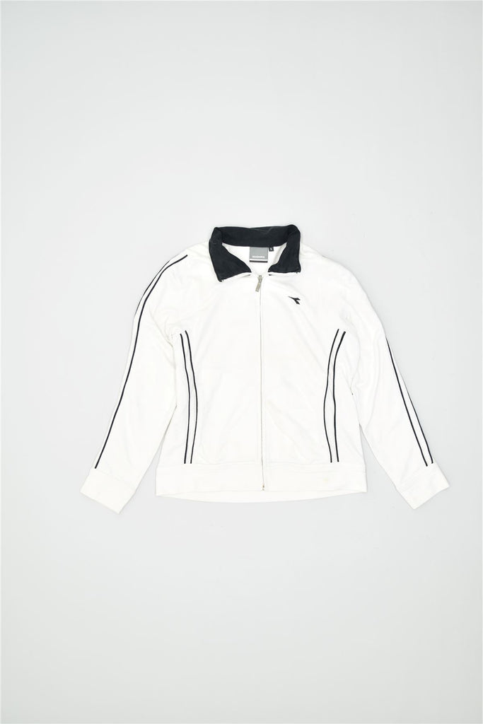 DIADORA Womens Tracksuit Top Jacket UK 10 Small White Cotton | Vintage | Thrift | Second-Hand | Used Clothing | Messina Hembry 