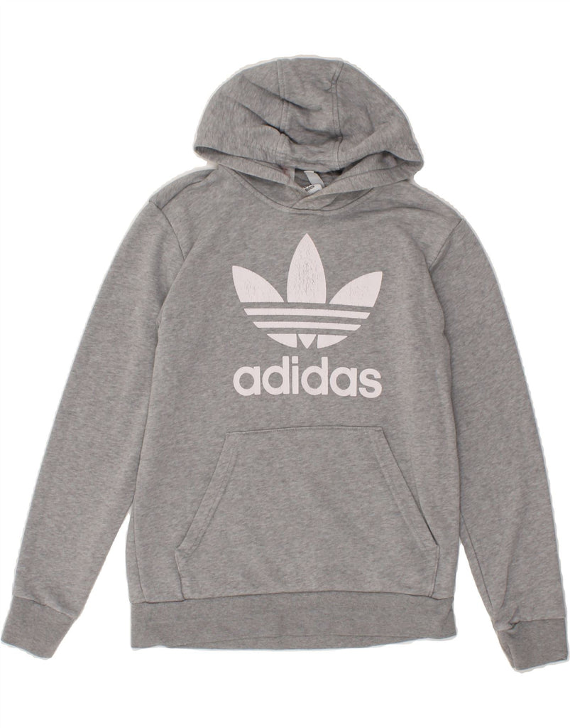 ADIDAS Boys Graphic Hoodie Jumper 12-13 Years Grey Cotton Vintage Adidas and Second-Hand Adidas from Messina Hembry 