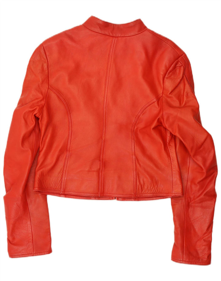 VINTAGE Womens Crop Leather Racer Jacket IT 42 Medium Red Leather
