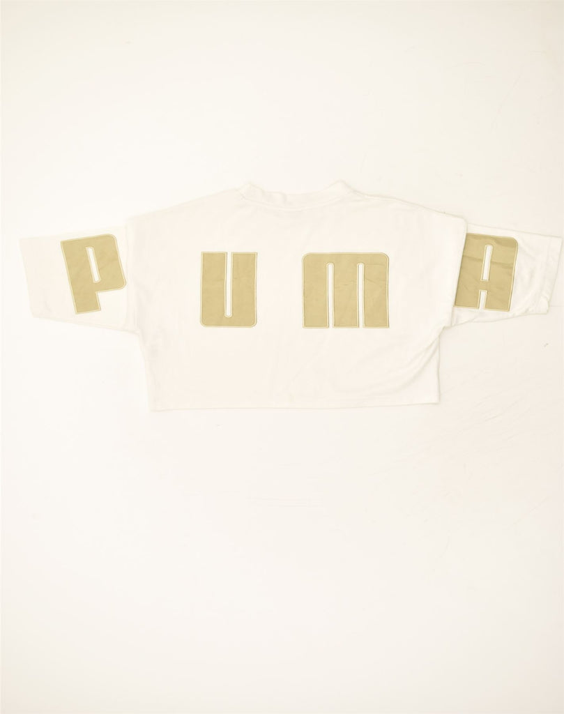 PUMA Womens Oversized Crop Top UK 10 Small Beige Polyester | Vintage Puma | Thrift | Second-Hand Puma | Used Clothing | Messina Hembry 