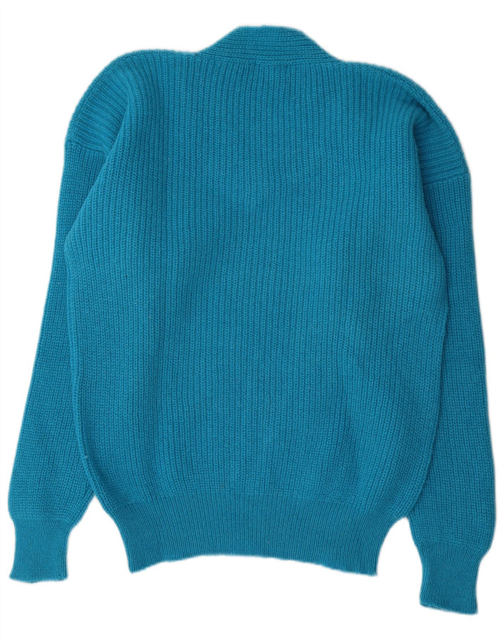 Vintage Mens V-Neck Jumper Sweater IT 50 Medium Blue Wool