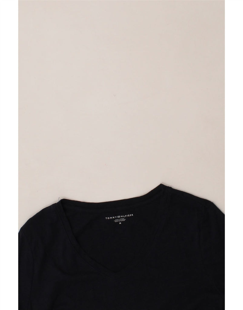 TOMMY HILFIGER Womens Graphic T-Shirt Top UK 14 Medium Black Colourblock Vintage Tommy Hilfiger and Second-Hand Tommy Hilfiger from Messina Hembry 