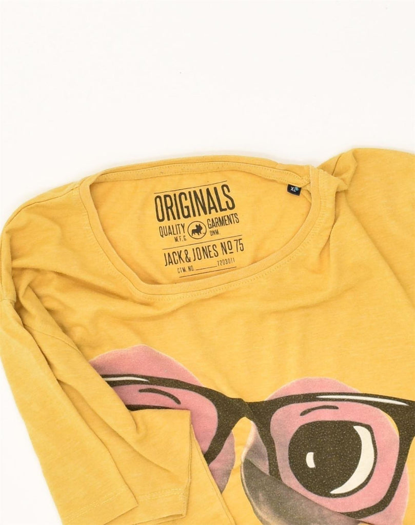 JACK & JONES Mens Slim Graphic T-Shirt Top XL Yellow Polyester | Vintage Jack & Jones | Thrift | Second-Hand Jack & Jones | Used Clothing | Messina Hembry 