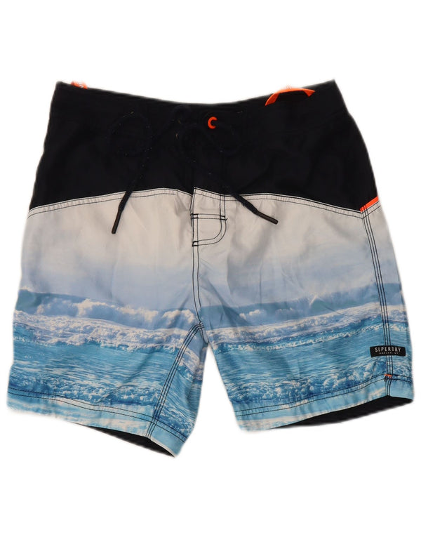 Superdry Mens Graphic Regular Swimming Shorts Small Blue Polyester
