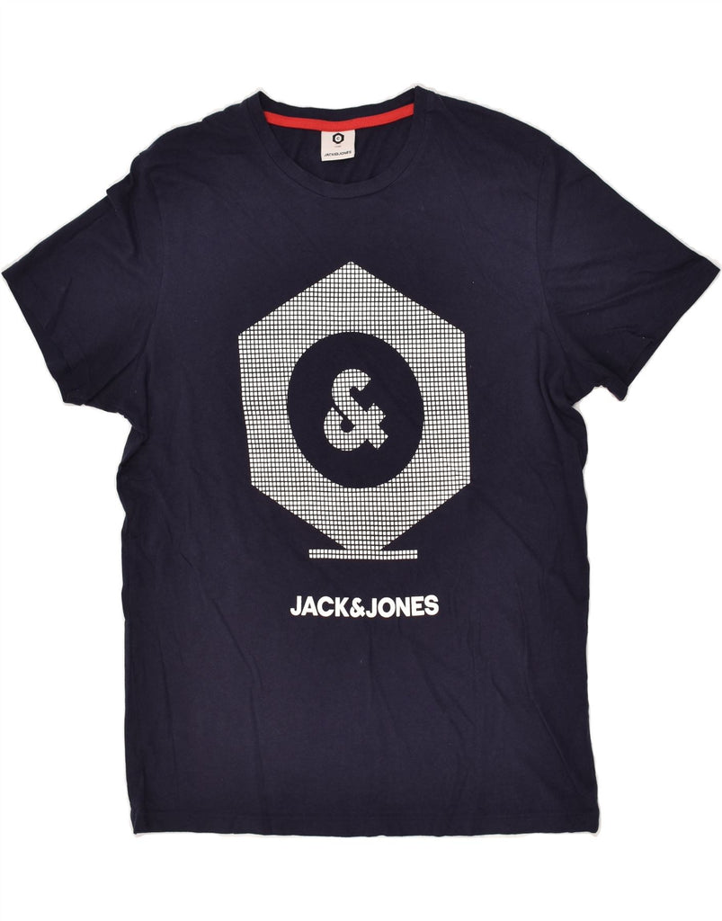 JACK & JONES Mens Graphic T-Shirt Top Large Navy Blue Cotton | Vintage Jack & Jones | Thrift | Second-Hand Jack & Jones | Used Clothing | Messina Hembry 