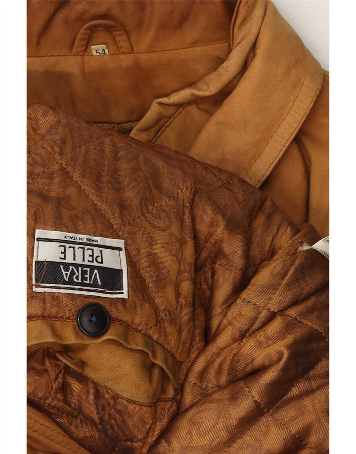 Vintage Mens Leather Jacket IT 54 2XL Beige