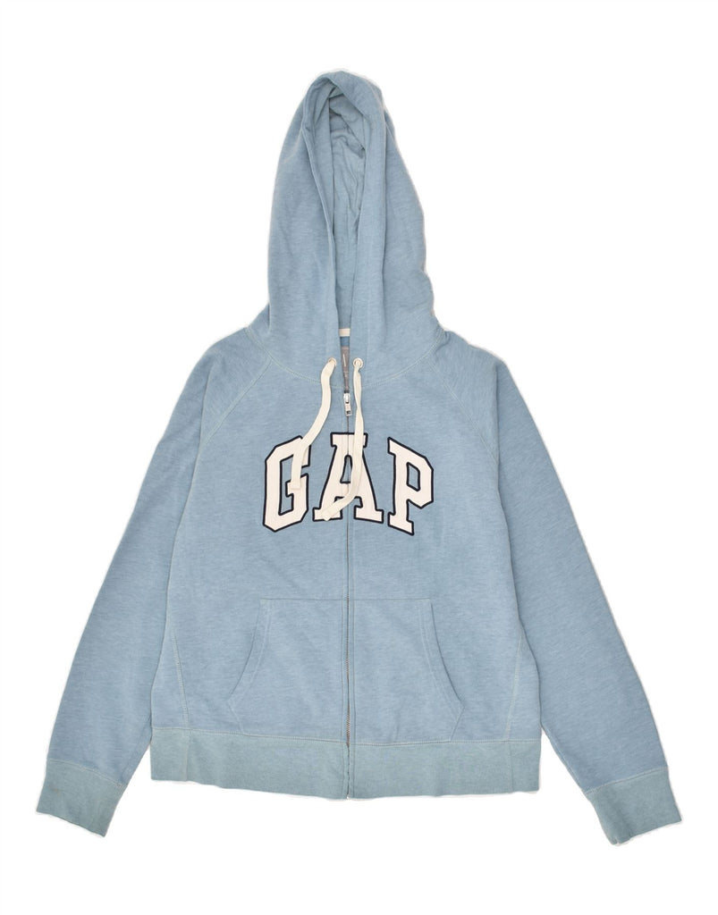 GAP Womens Graphic Zip Hoodie Sweater UK 14 Medium Blue Cotton | Vintage Gap | Thrift | Second-Hand Gap | Used Clothing | Messina Hembry 