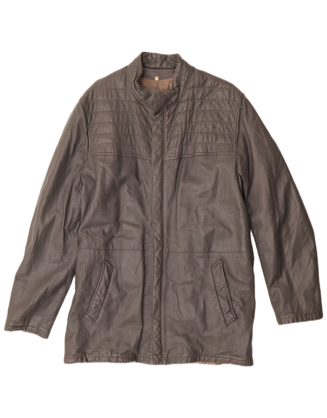 Vintage Mens Leather Jacket IT 50 Large Grey Leather