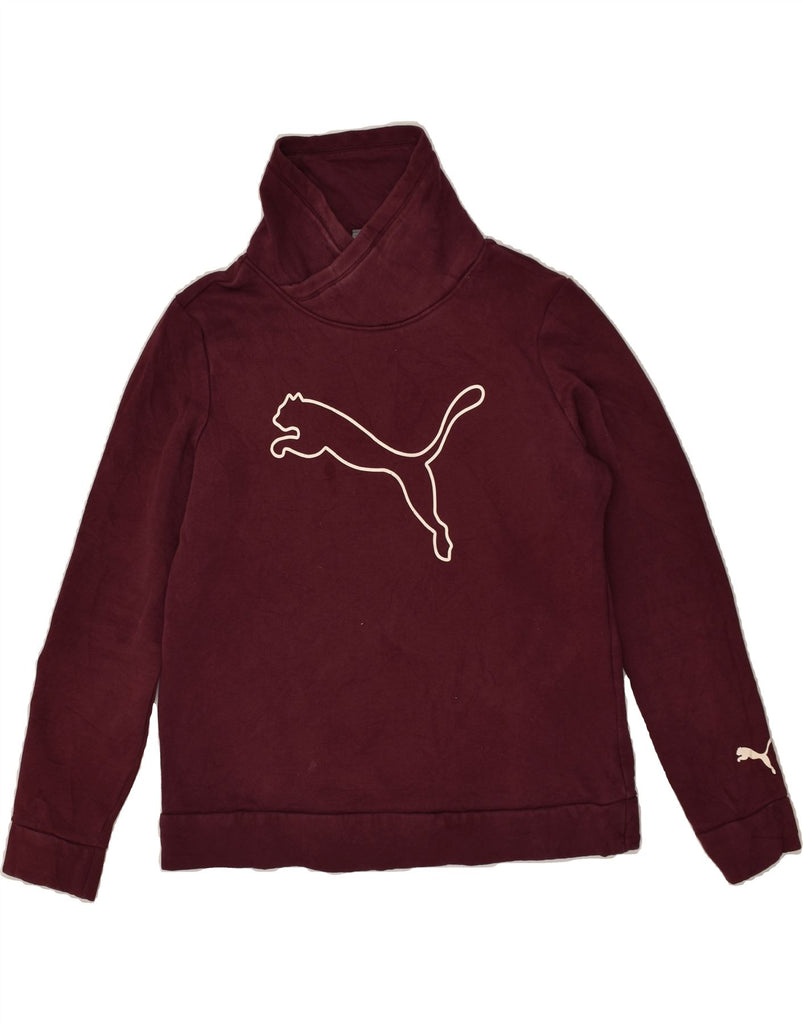 PUMA Womens Shawl Neck Sweatshirt Jumper UK 14 Medium Burgundy Cotton | Vintage Puma | Thrift | Second-Hand Puma | Used Clothing | Messina Hembry 