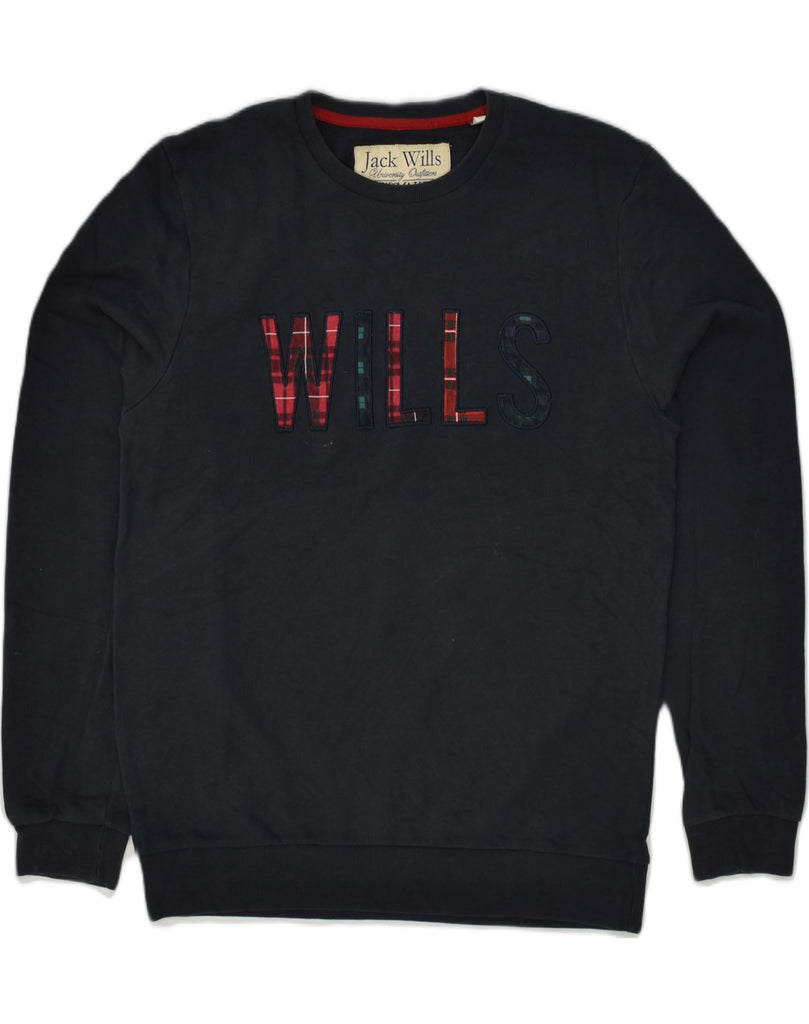 JACK WILLS Mens Graphic Sweatshirt Jumper Medium Navy Blue | Vintage Jack Wills | Thrift | Second-Hand Jack Wills | Used Clothing | Messina Hembry 