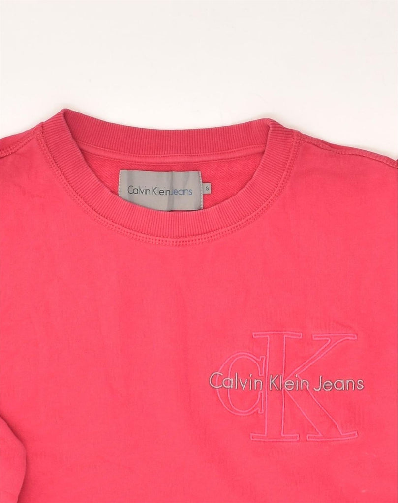 CALVIN KLEIN Womens Graphic Sweatshirt Jumper UK 10 Small Pink Cotton | Vintage Calvin Klein | Thrift | Second-Hand Calvin Klein | Used Clothing | Messina Hembry 