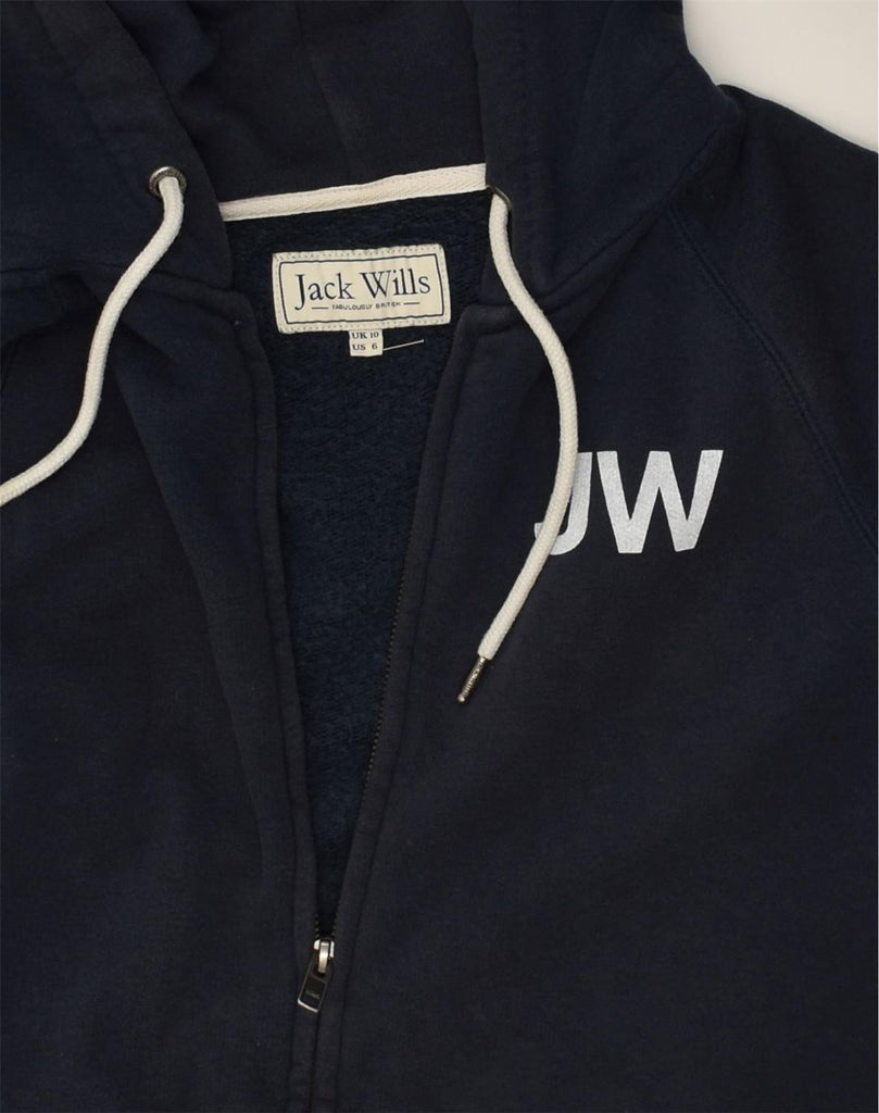 JACK WILLS Womens Zip Hoodie Sweater UK 10 Small Navy Blue Cotton | Vintage Jack Wills | Thrift | Second-Hand Jack Wills | Used Clothing | Messina Hembry 