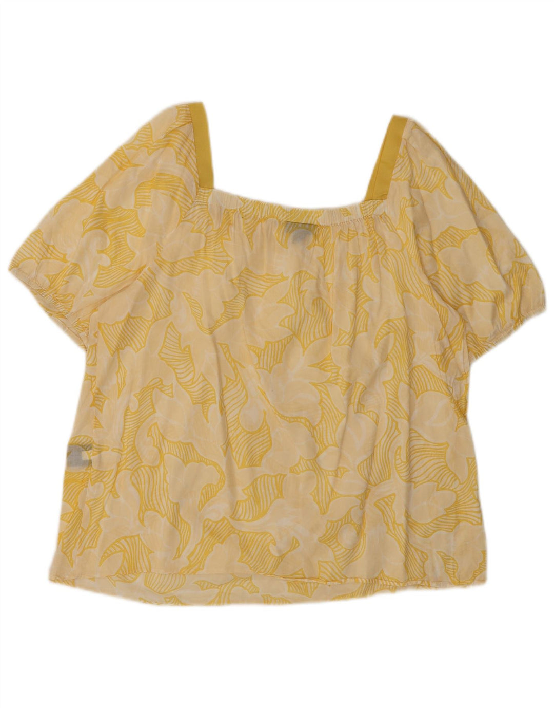 MOSSIMO Womens Crop Blouse Top UK 16 Large Yellow Floral Cotton